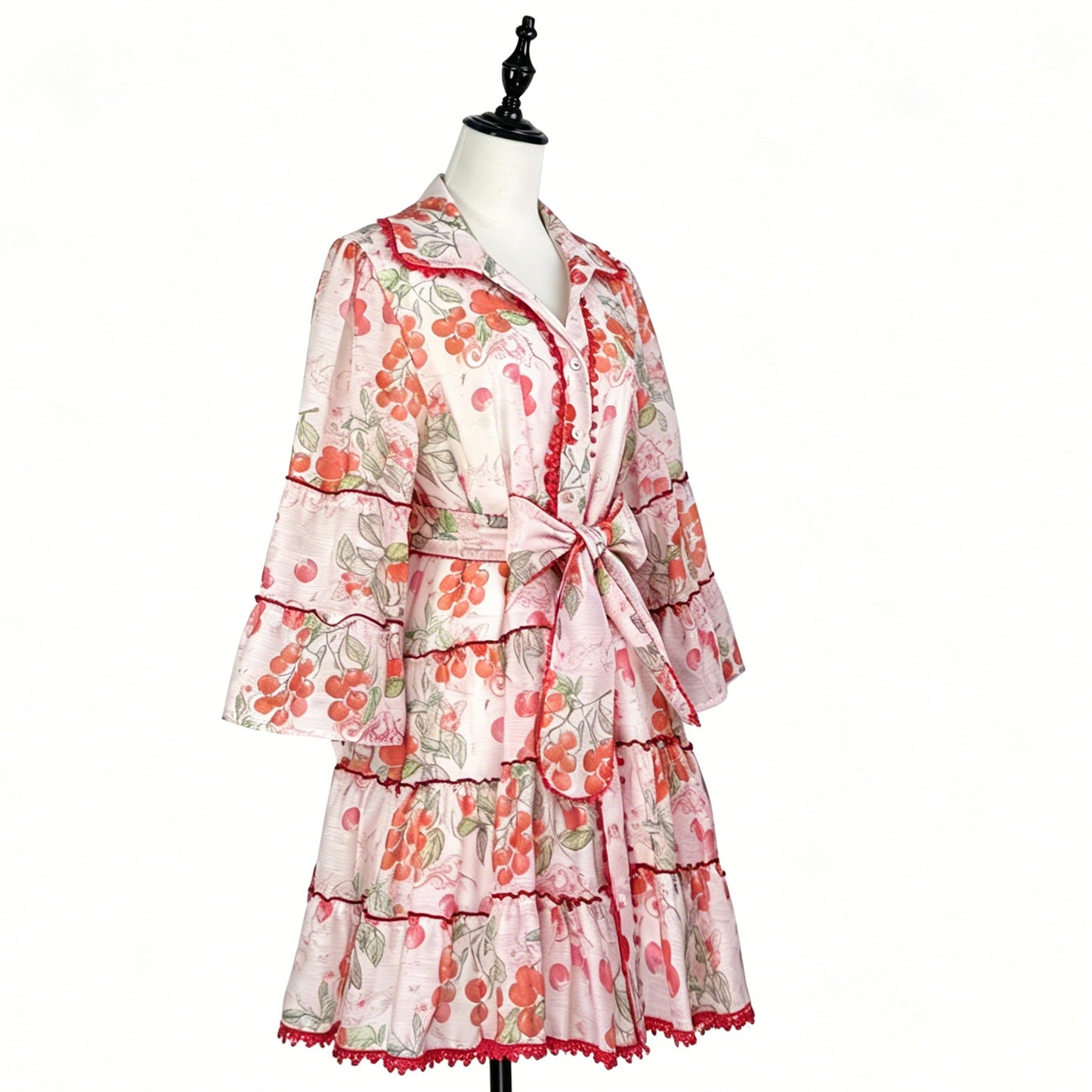 Botanical Print Lace Single Breasted Mini Dress - pink