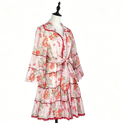 Botanical Print Lace Single Breasted Mini Dress - pink