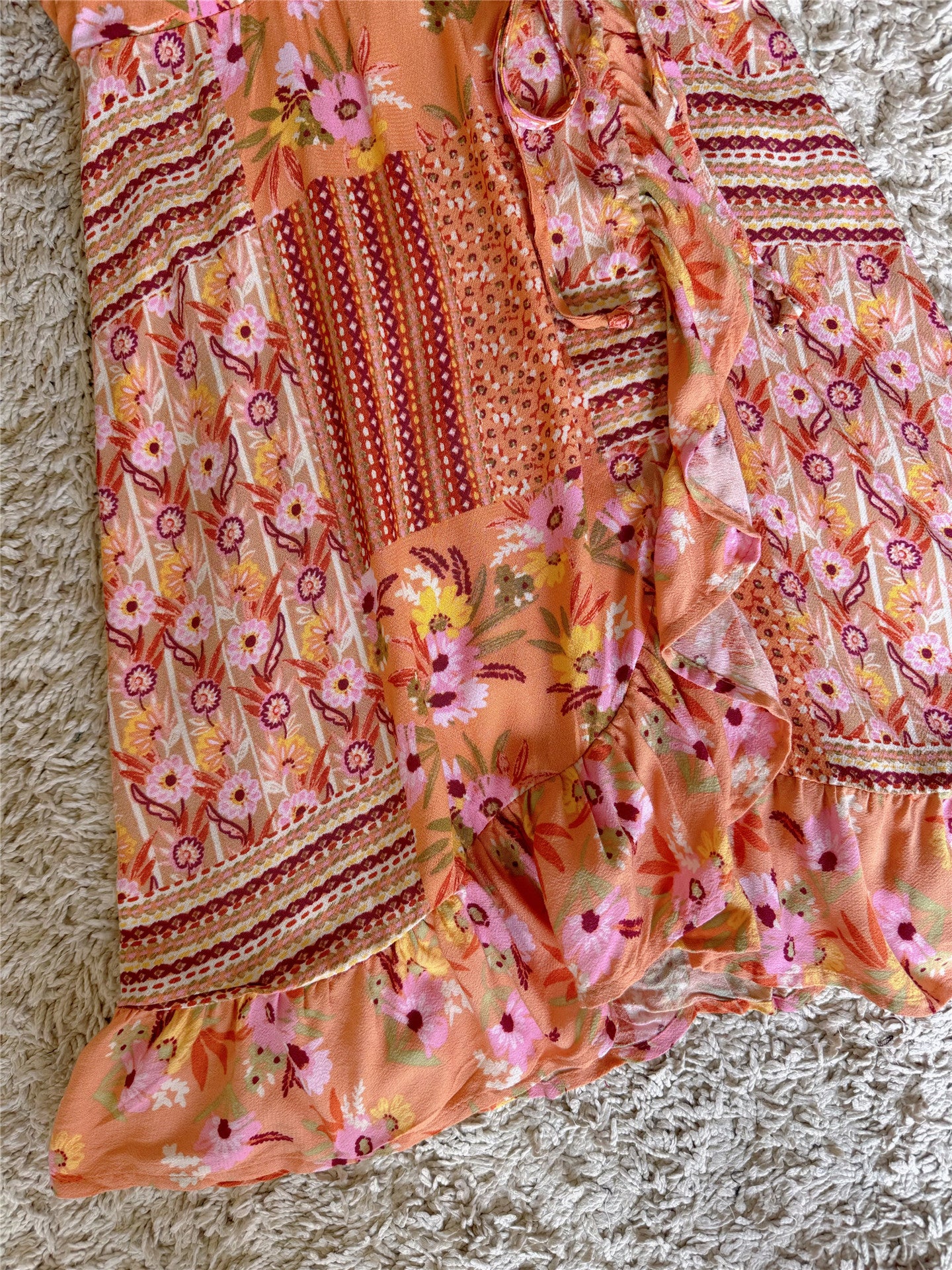 floral ruffle side tie V-neck slip dress
