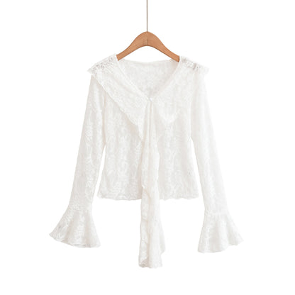 lace hollow flared sleeve top