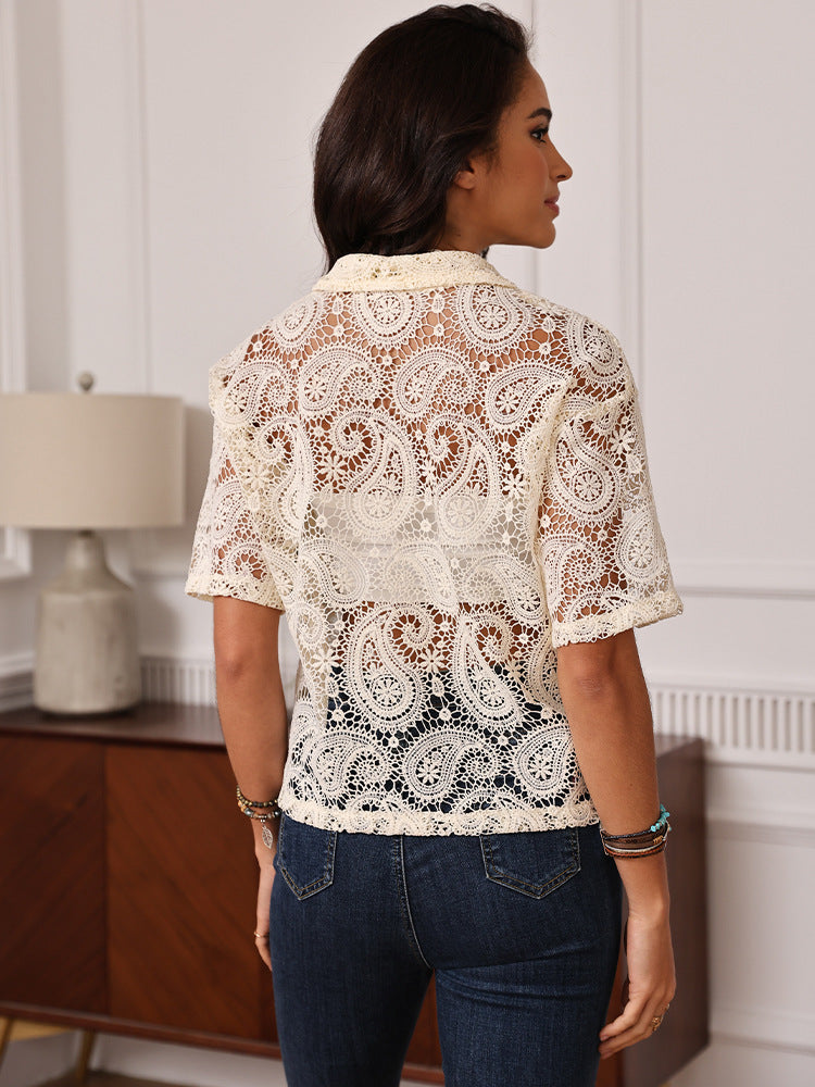 lace patchwork design short-sleeve shirt