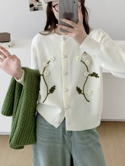Embroidered Floral Crew-Neck Cardigan