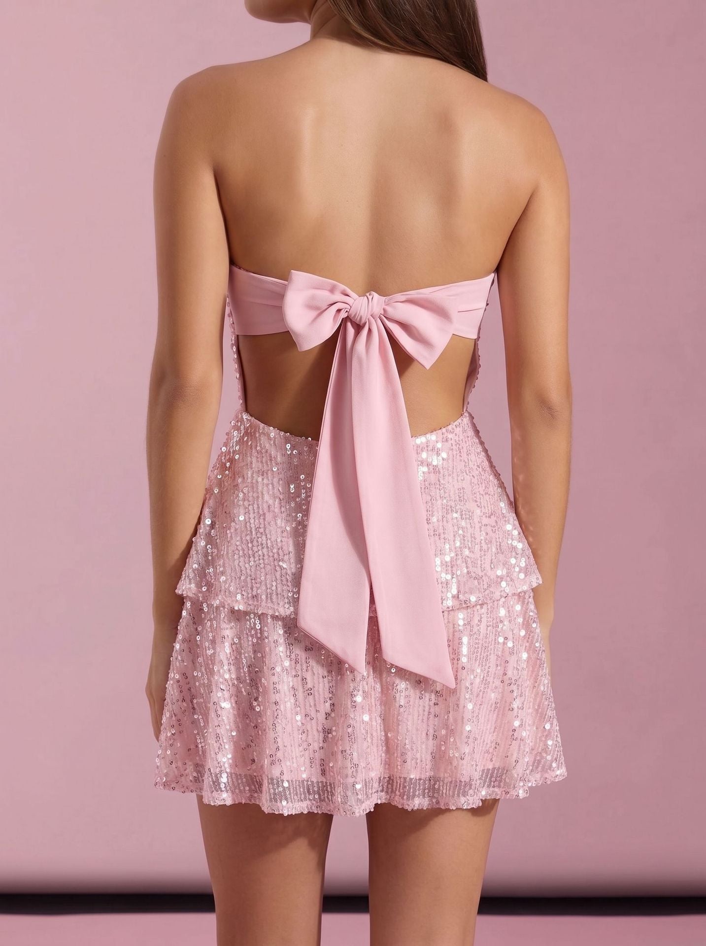 pink sequin banquet mini dress