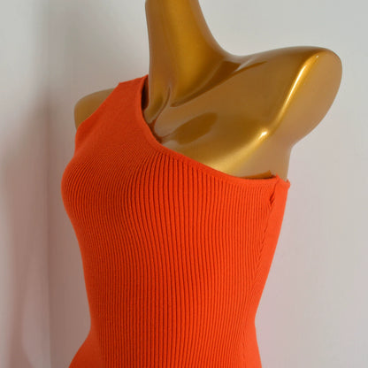 slanted collar knitted off-the-shoulder dress