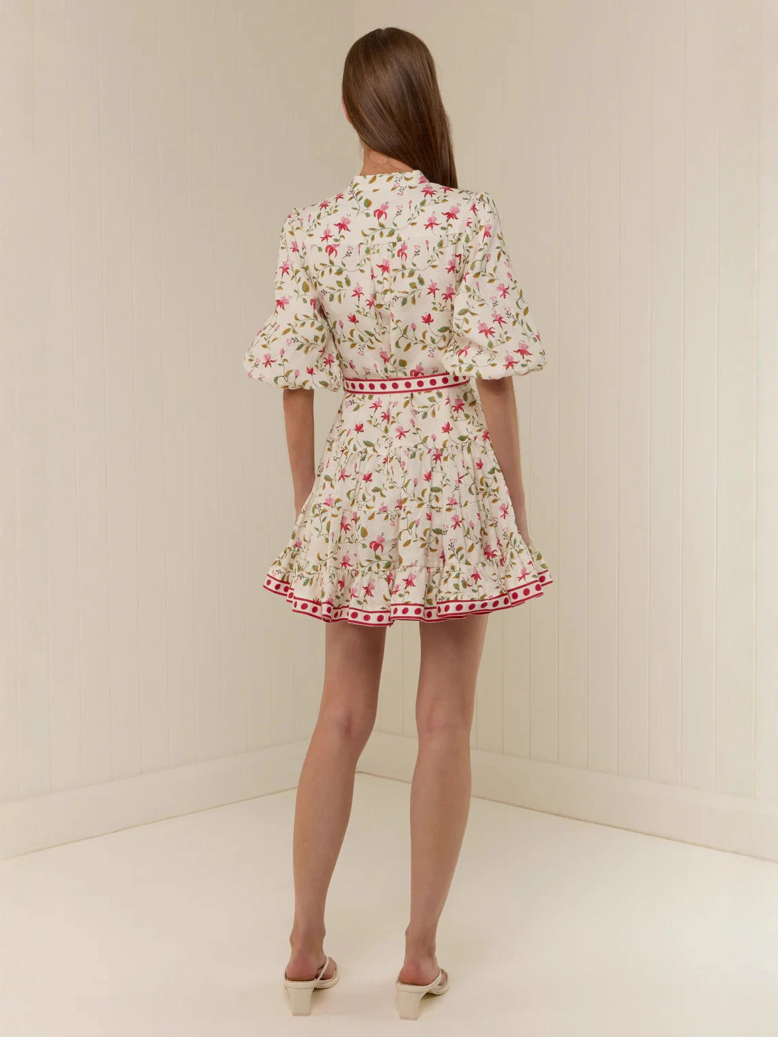 Belt Floral Puff Sleeve Mini Dress