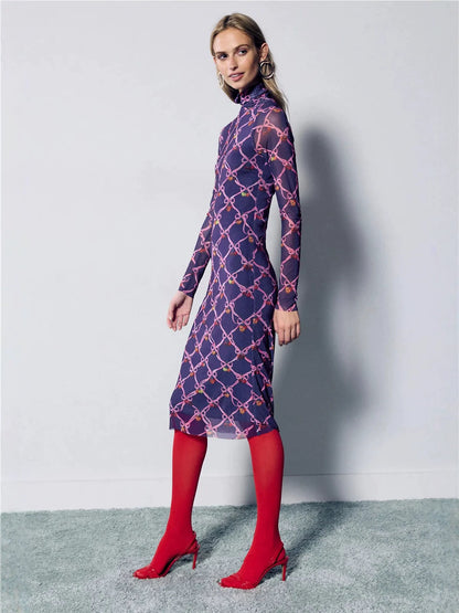 Sheer Mesh midi Dress with Multicolored Polka Dots