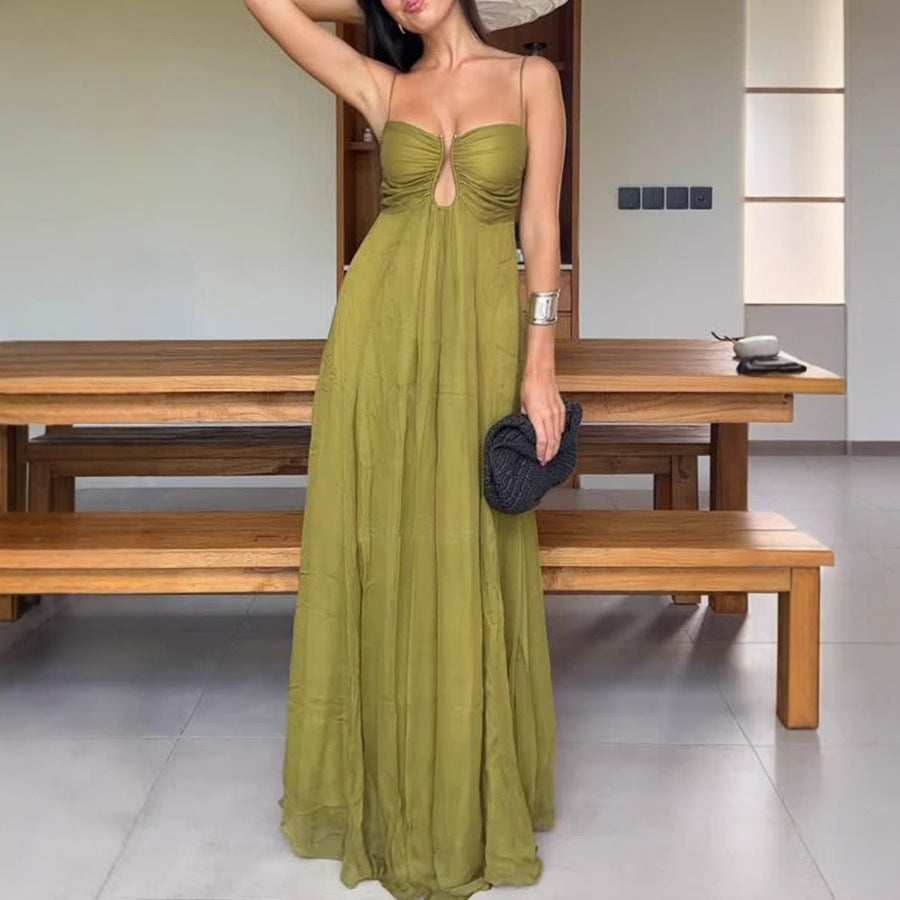 vicky green Spaghetti strap U-shaped maxi dress