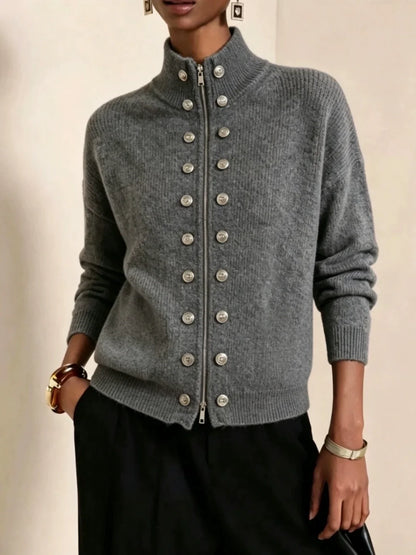 Double-breasted Zip-up knit Cardigan
