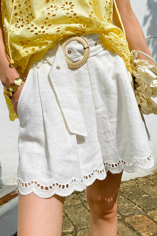 white cotton linen shorts pants