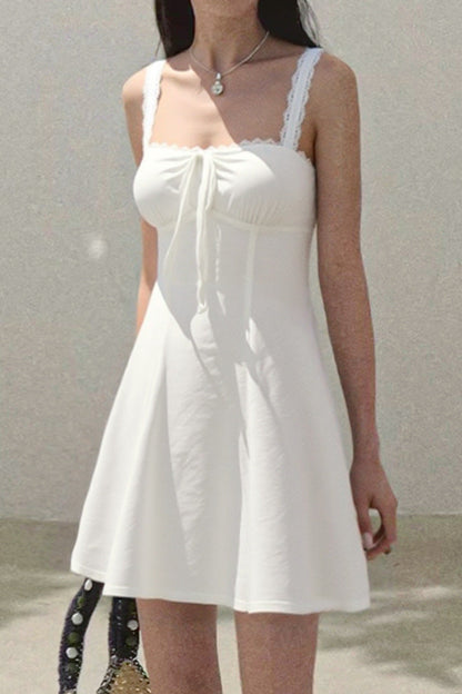 white Tencel Bamboo Joint strap backless mini dress