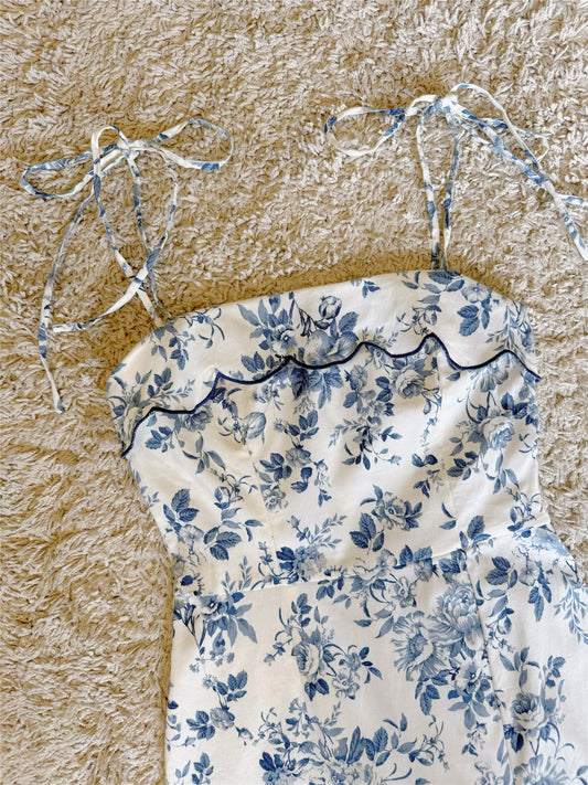floral side slit lace-up mini dress