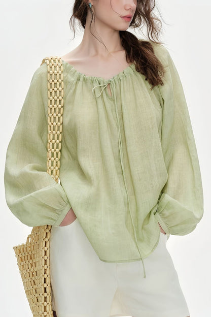 Loose-fitting Tencel Ramie Long-sleeved Shirt