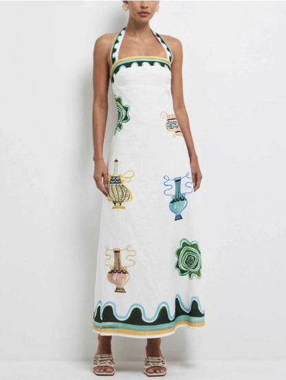 lily halter Printed maxi dress & Shirt Trousers Set - white