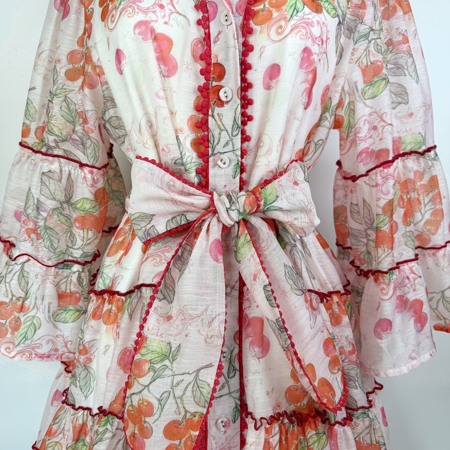 Botanical Print Lace Single Breasted Mini Dress - pink
