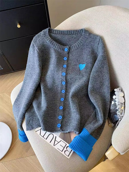 Heart-embroidered Knit Cardigan