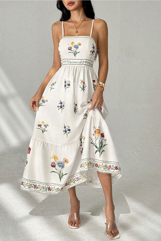 kelly Bohemian floral prints strap midi dress