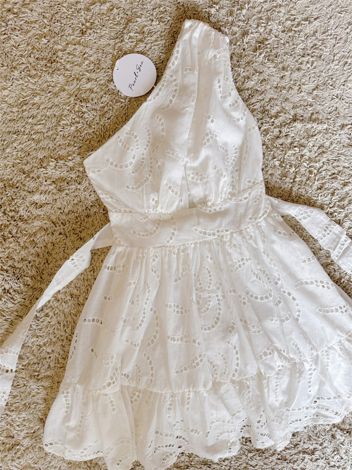 One Shoulder Cutout Eyelet Lace Mini Dress