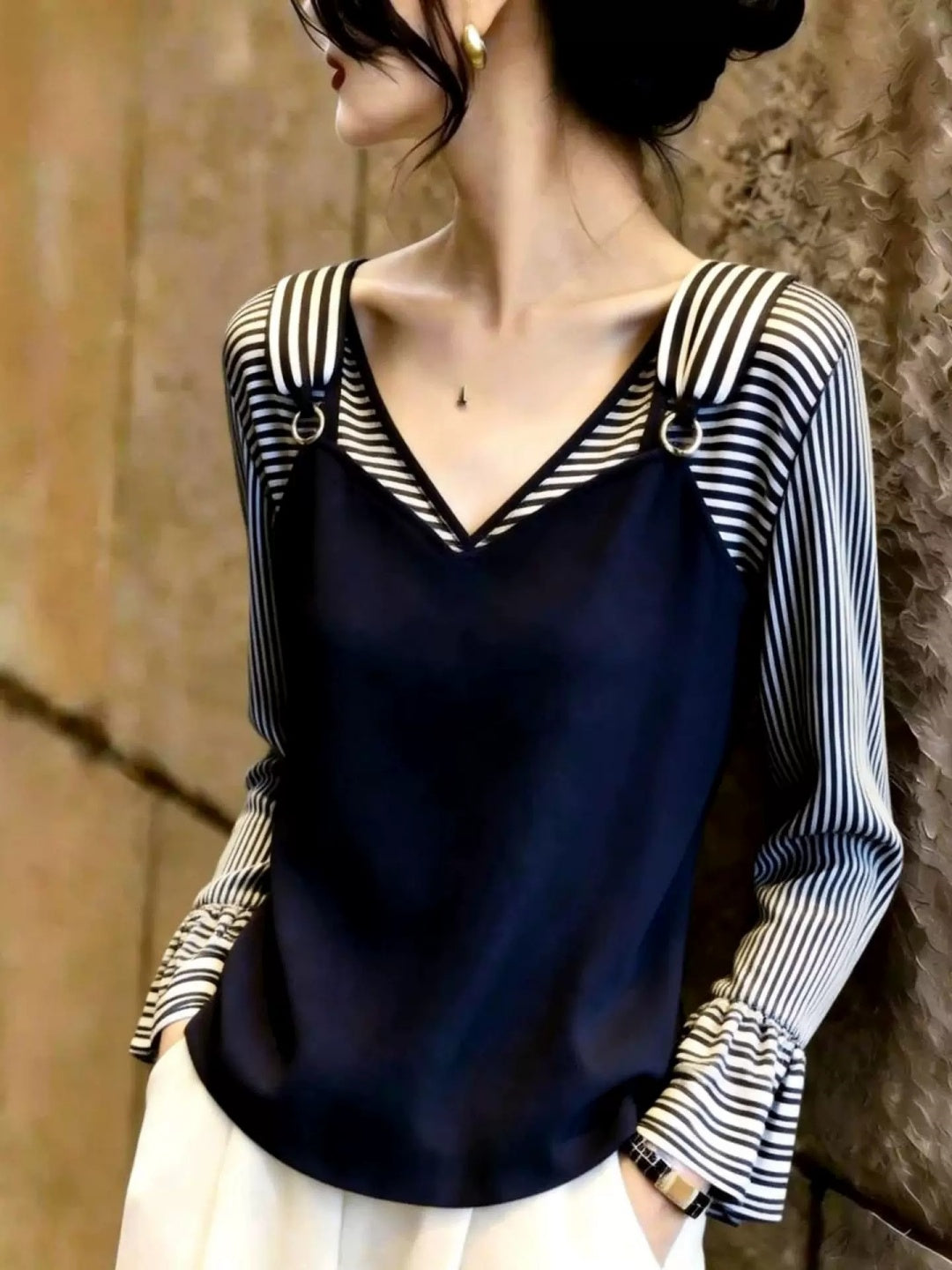 Navy Blue Striped Top