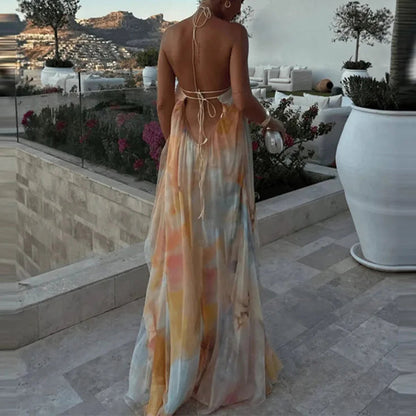 flroal Printed Backless maxi Dress