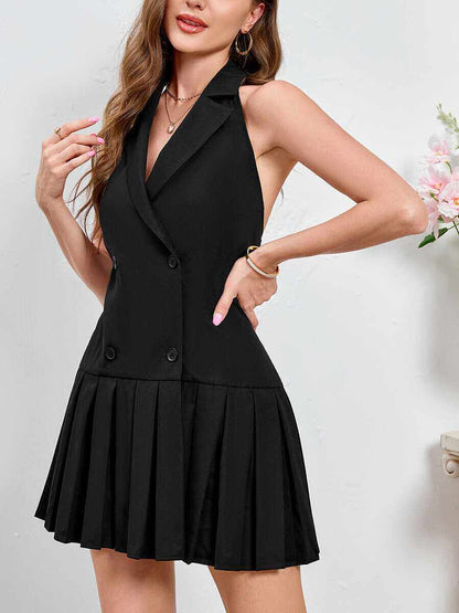 black halterneck mini dress