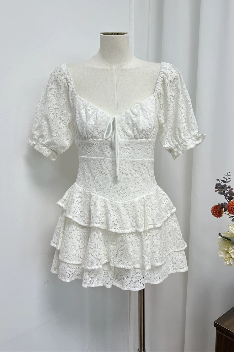 White Lace Mini Dress - Romantic Crochet Party Dress
