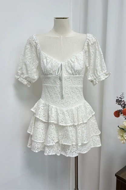 White Lace Mini Dress - Romantic Crochet Party Dress
