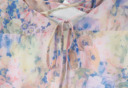rebecca Floral print ruffle backless maxi dress - blue