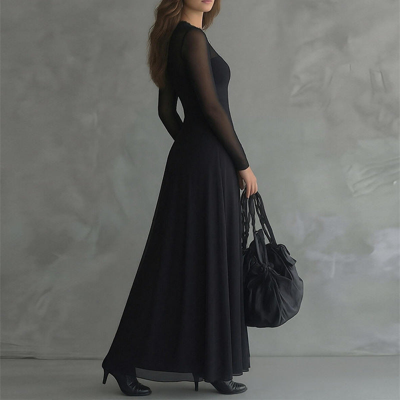 black Lace Splicing Slim Dress
