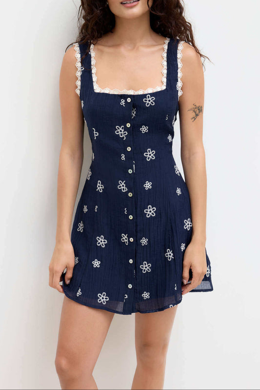 floral lace trim mini slip dress