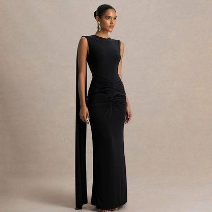 black slim back streamer dress
