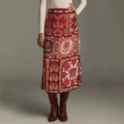 Resort-style floral printed A-line midi skirt