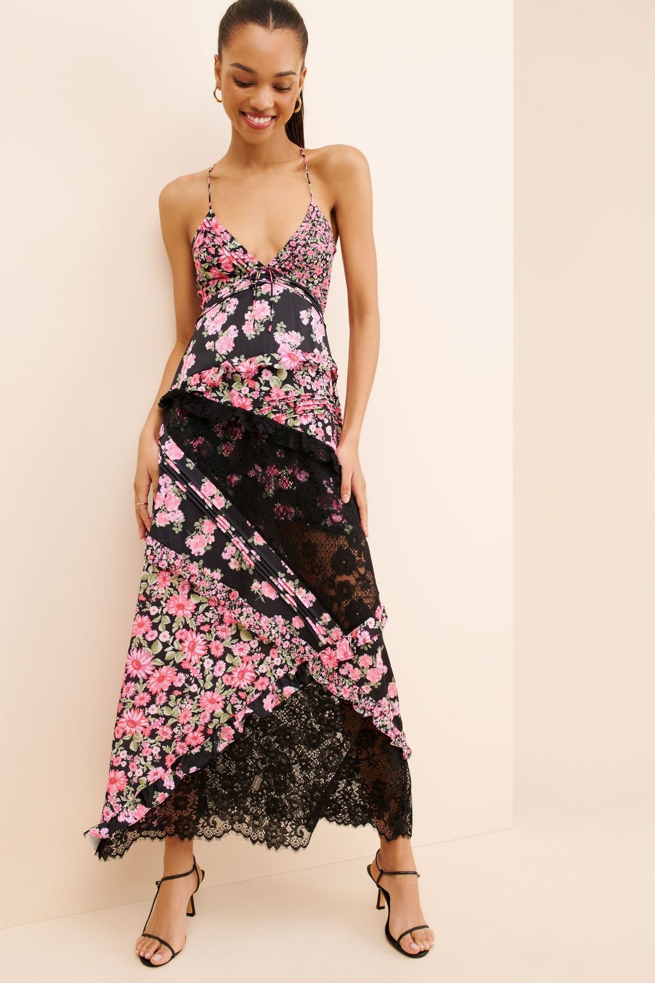 Léa Lace Patchwork Floral Cami Maxi Dress