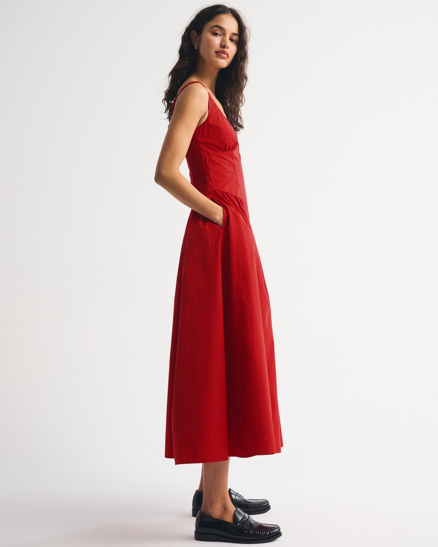 red slim large pendulum slip dress