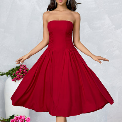 red bandeau backless  A-line mid dress