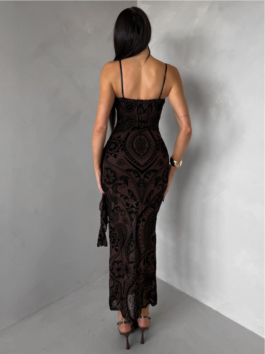 black Suspender Chest Wrap Waist Backless Dress