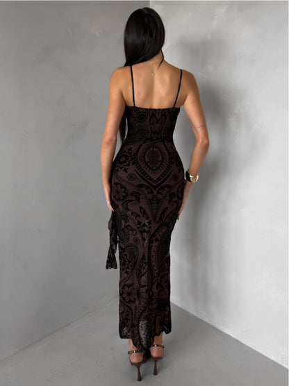black Suspender Chest Wrap Waist Backless Dress