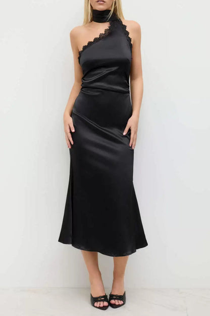 slanted shoulder long sleeve dress