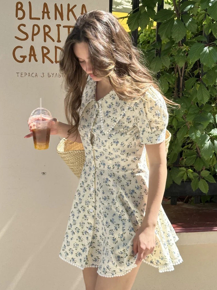 vivien floral print puff sleeve mini dress - blue