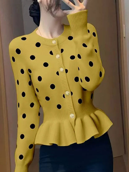 Polka Dot Slim-fit  Knit Top