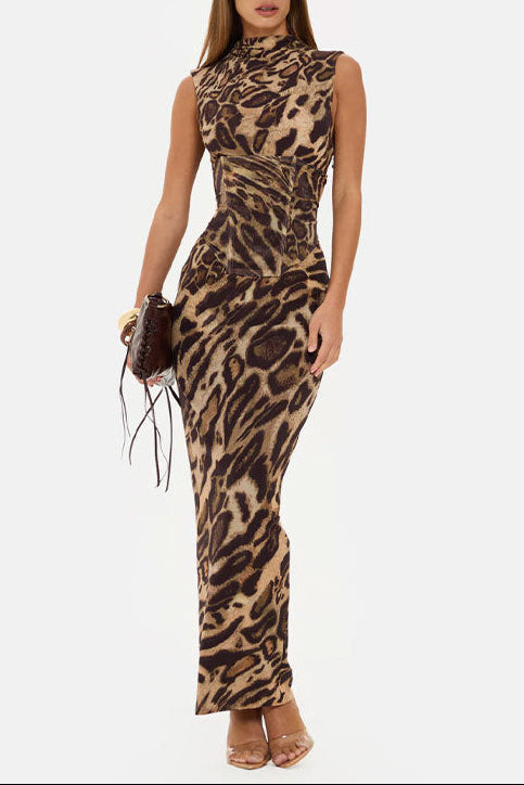 brown Fishbone Shaped Drawstring Dress