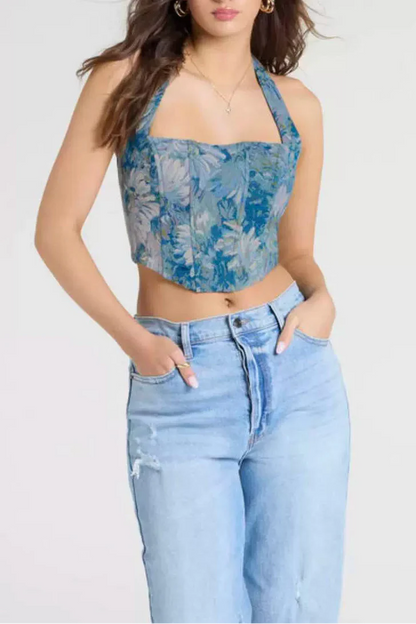 jacquard Halter corset top