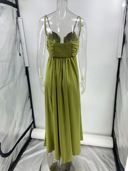 vicky green Spaghetti strap U-shaped maxi dress