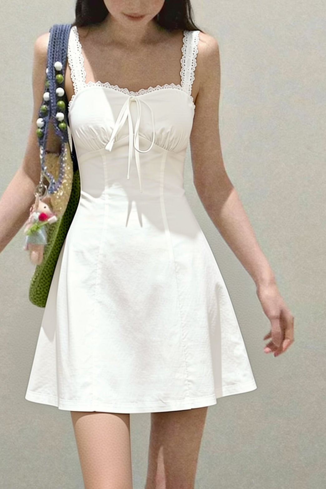 white Tencel Bamboo Joint strap backless mini dress