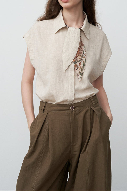 Tencel ramie bow tie sleeveless shirt