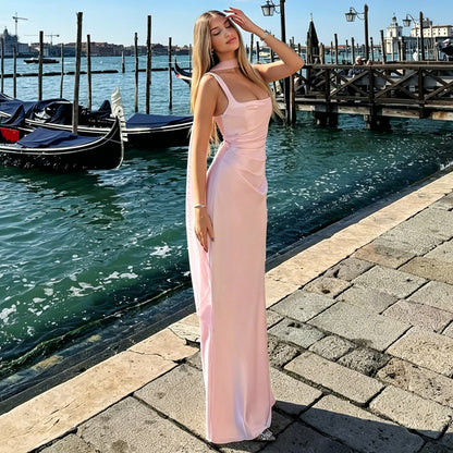 pink satin herring bone slip dress
