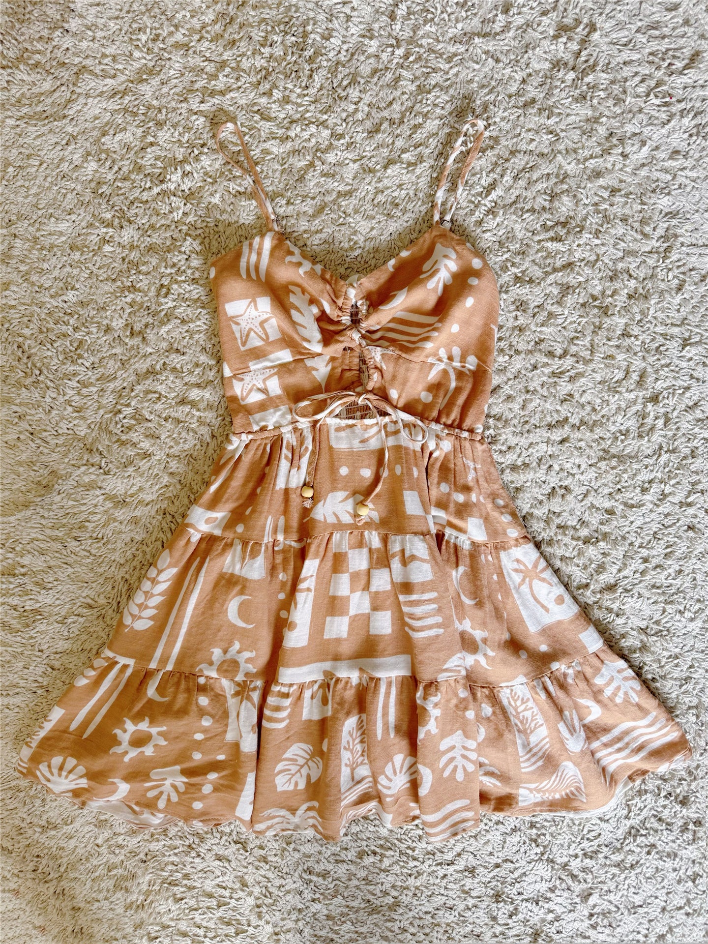 cut-out beaded lace-up yarn slip dress