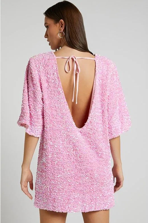 Round neck sequined mini dress