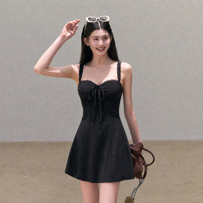 black Tencel Bamboo Joint strap backless mini dress