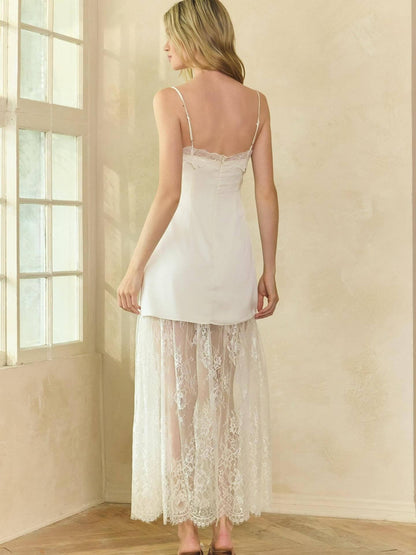 white lace satin slip dress
