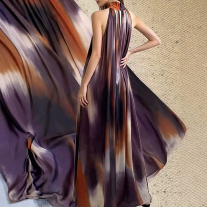 Printed halter-neck sleeveless maxi dress